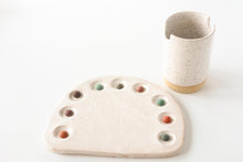 Load image into Gallery viewer, miss painterly mixing rainbow palette set: handmade ceramic painting palette and brush cup