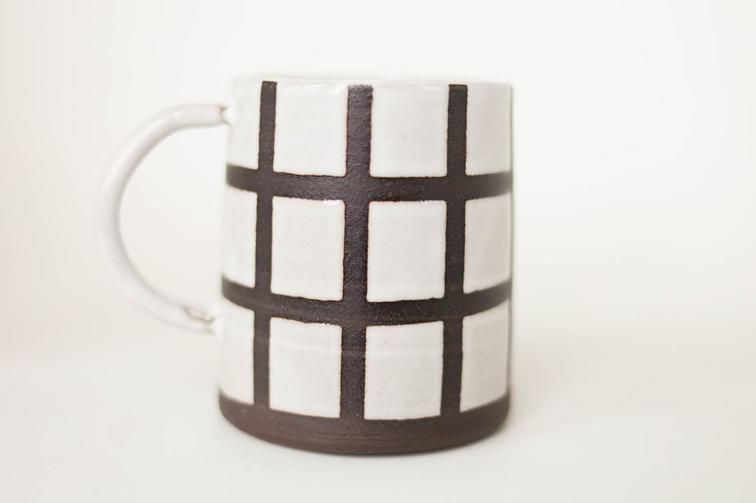 miss harriette (dark) : *handmade grid ceramic mug*