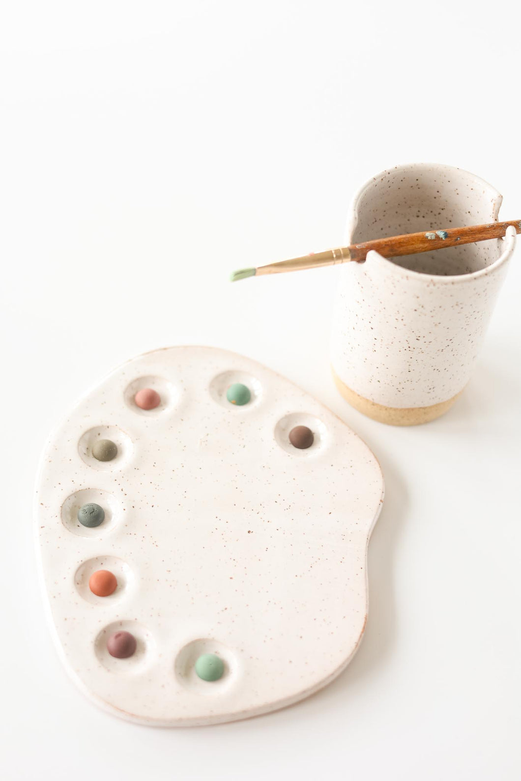 miss painterly modern palette + brush cup set: handmade ceramic painting palette